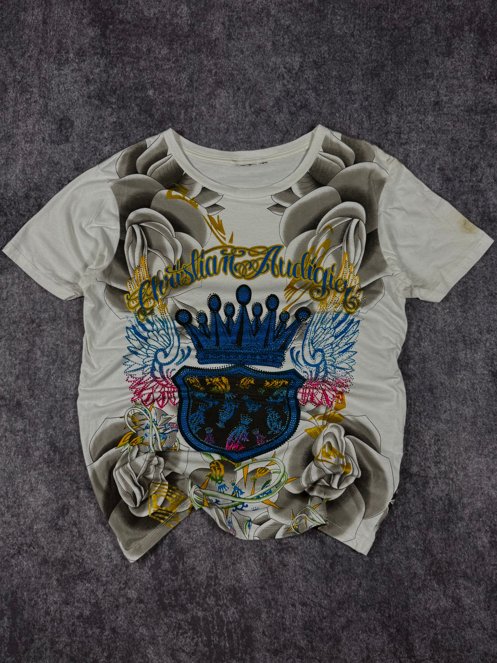 (rare) 2000s christian audigier rhinestone shirt (S)