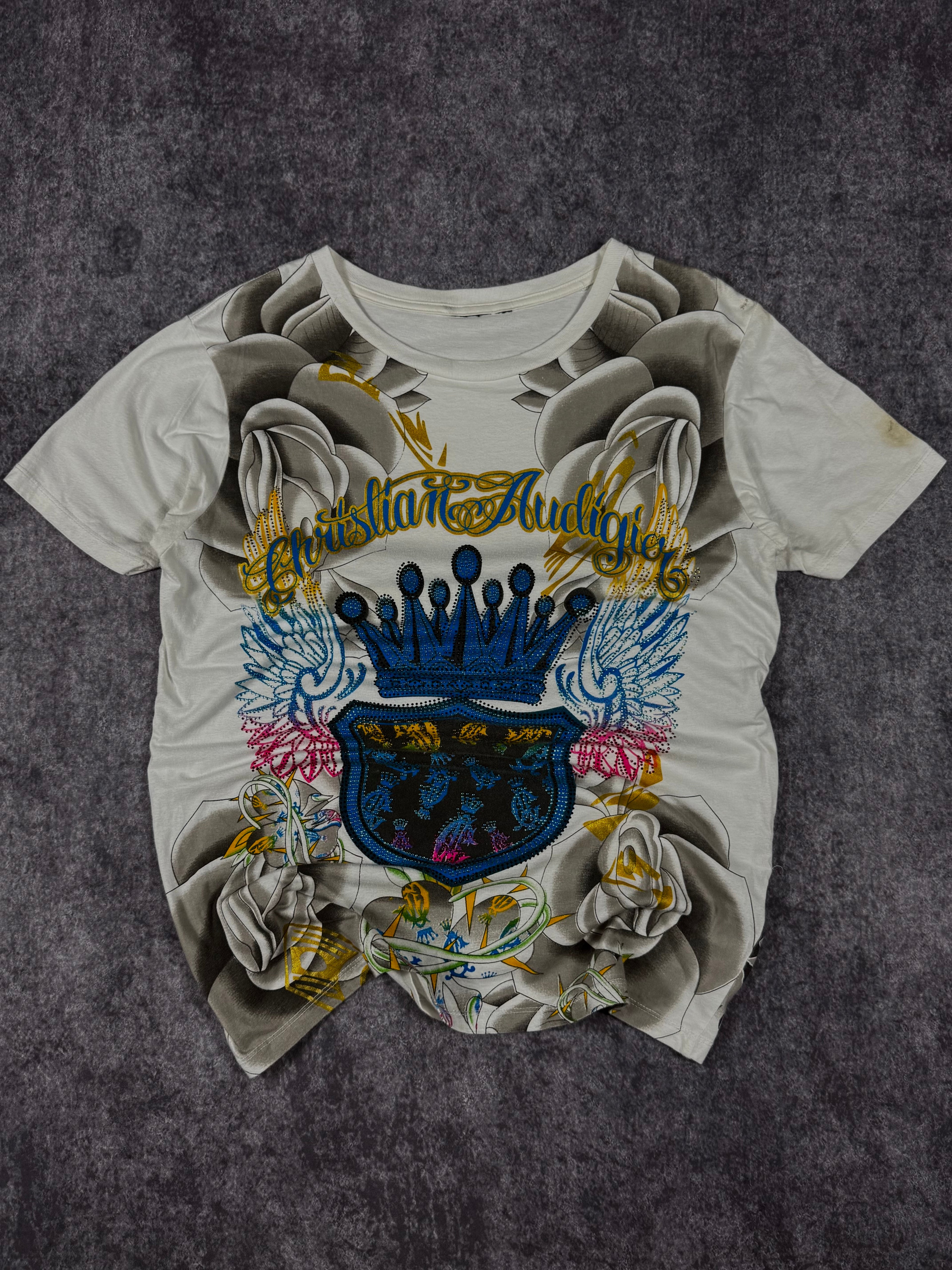 (rare) 2000s christian audigier rhinestone shirt (S)