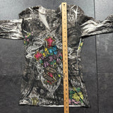 Women’s 2000s Long Sleeve Rhinestone Shirt (M)