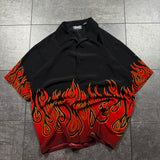 Y2K Sapphire Lounge Flame Button-Up Shirt (XL)