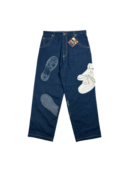 Raw Blue Embroidered Baggy Jeans