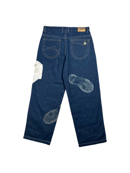 Raw Blue Embroidered Baggy Jeans